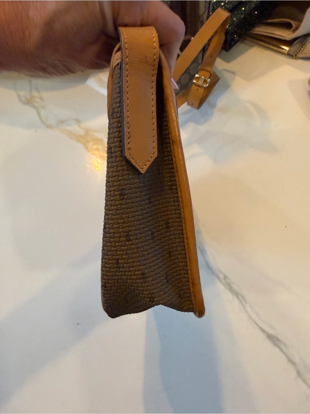 Yves Saint Laurent Brown Canvas Envelope Crossbody with Tan Trim - Picture 5 of 8